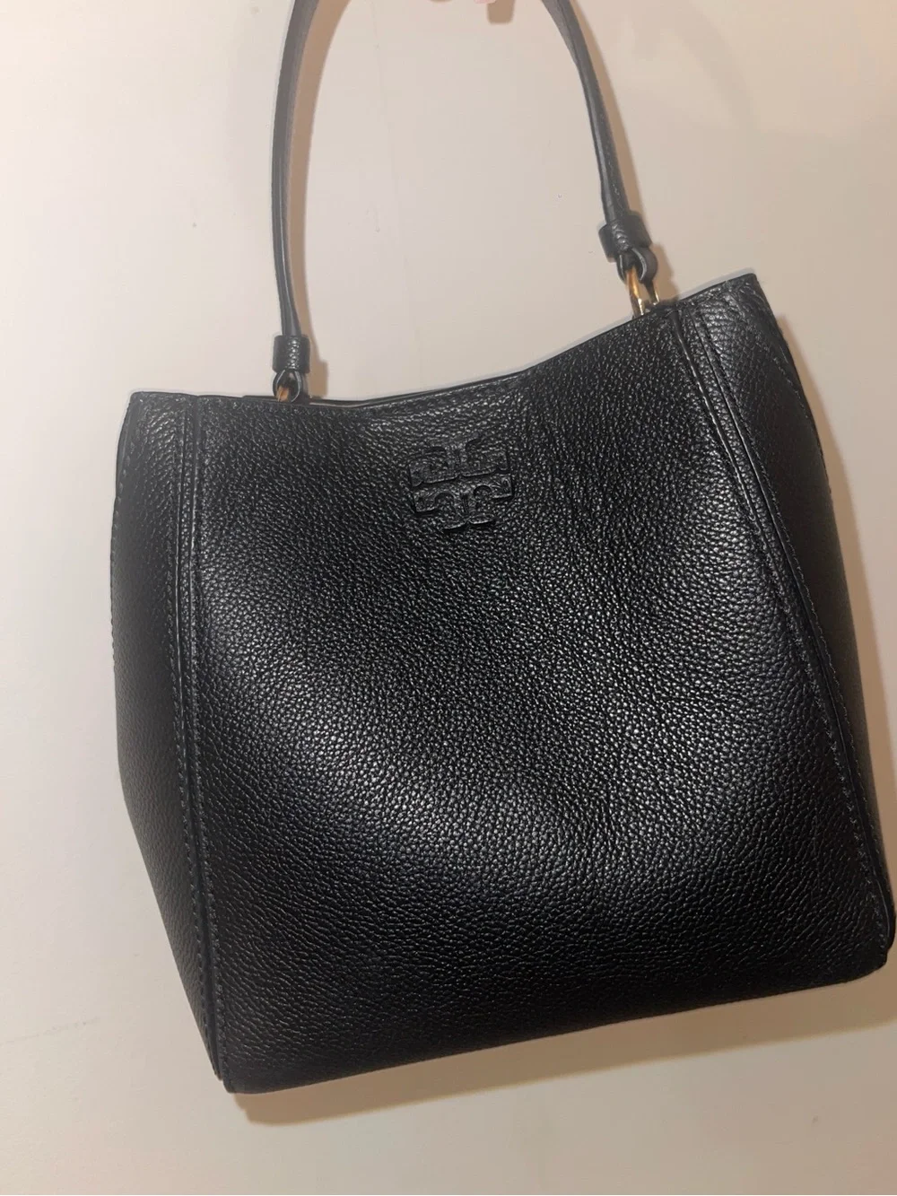 Tory Burch black Megraw leather small bucket bag